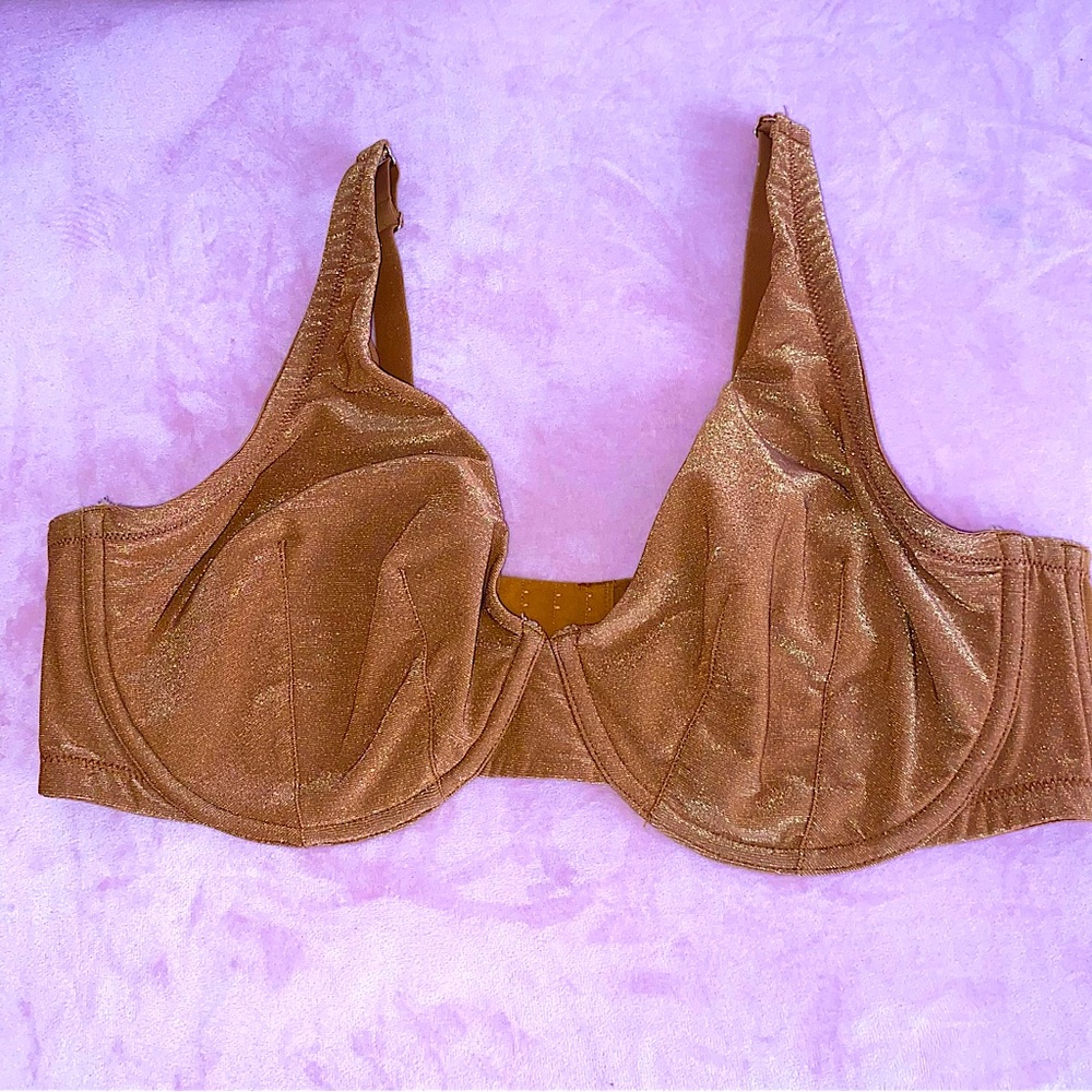 New Cacique 42DD Gold Metallic Underwire Bra Copper Color Demi 42E Sparkly